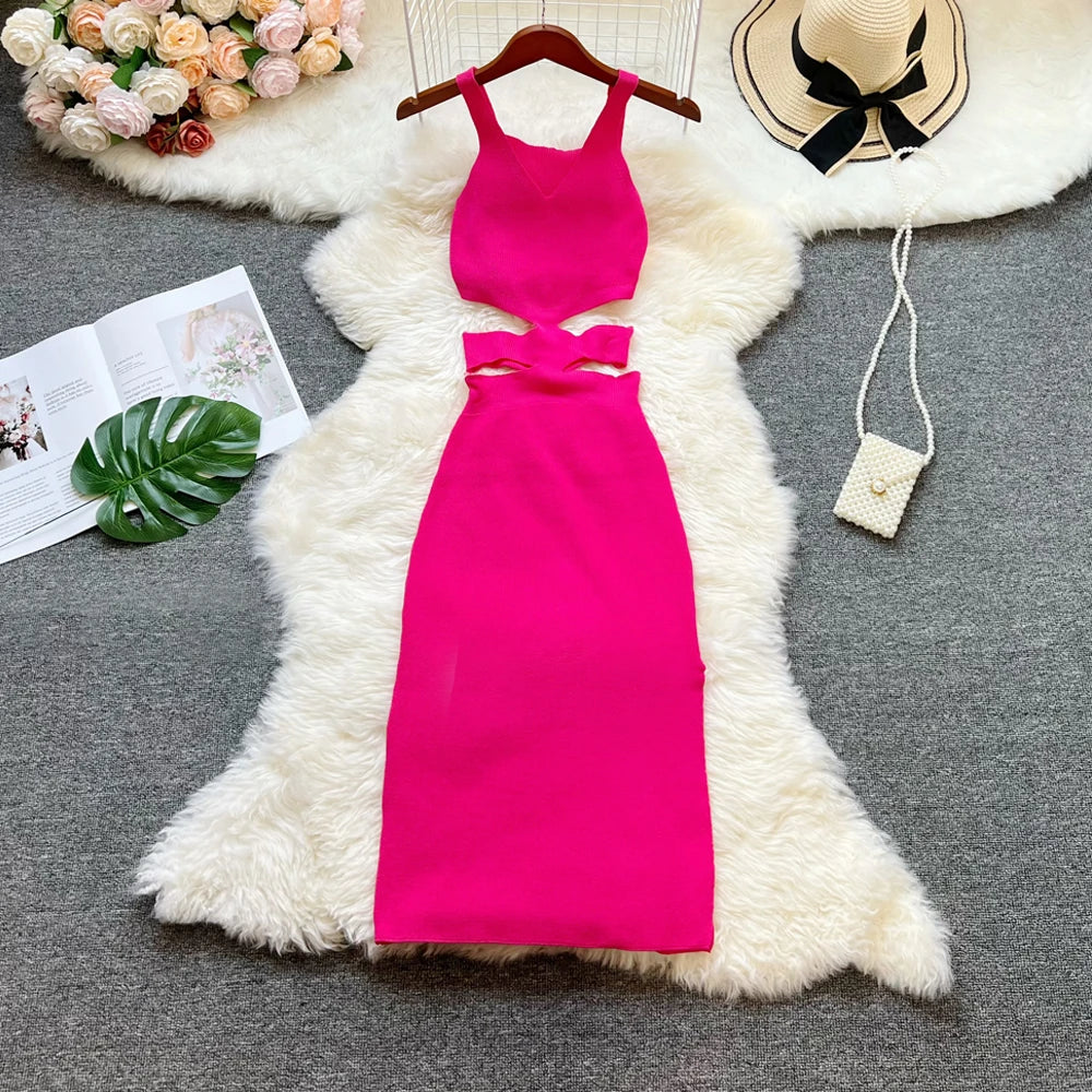 Hollow Out Waist Knit Bodycon Dress