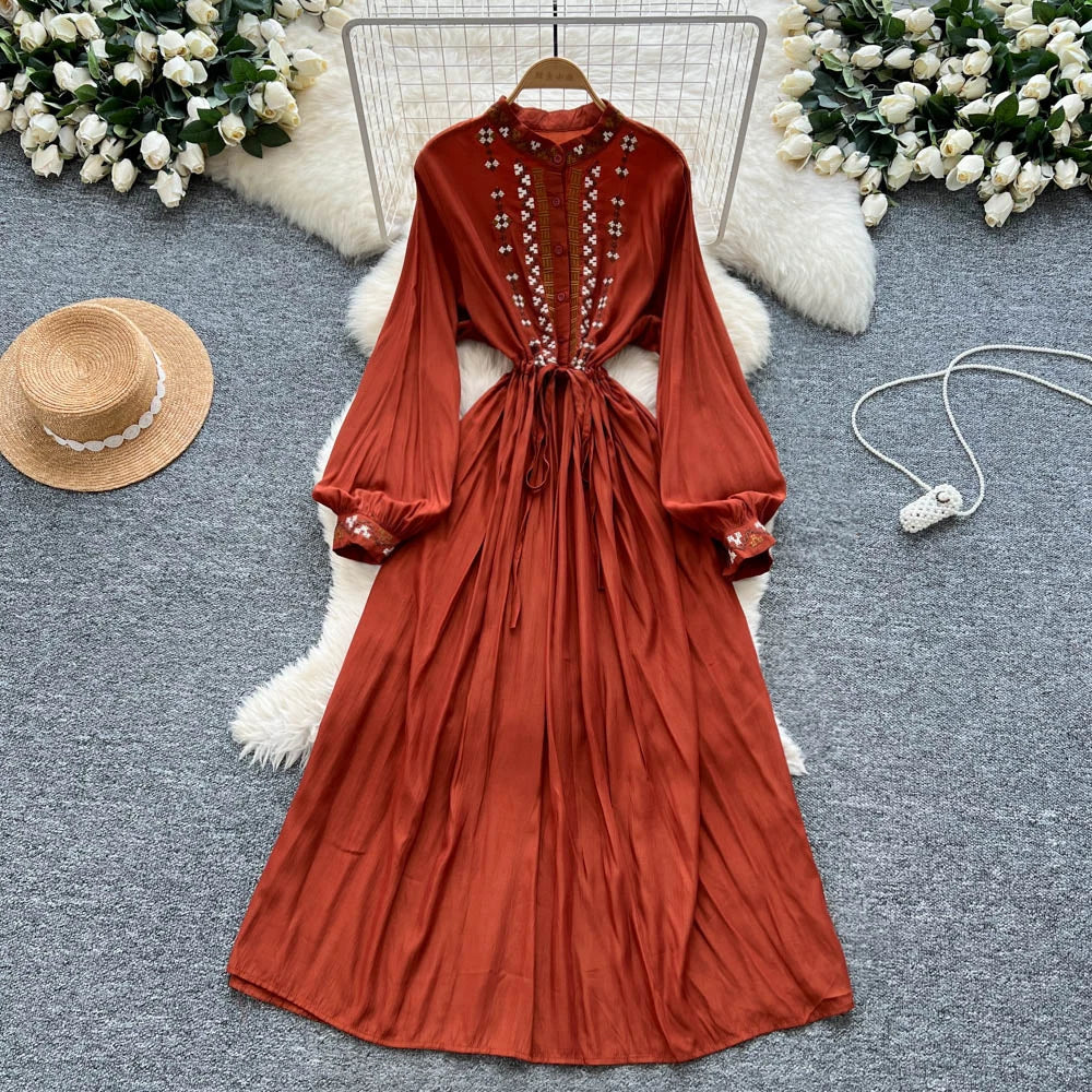 Ruched Print Button Maxi Dress