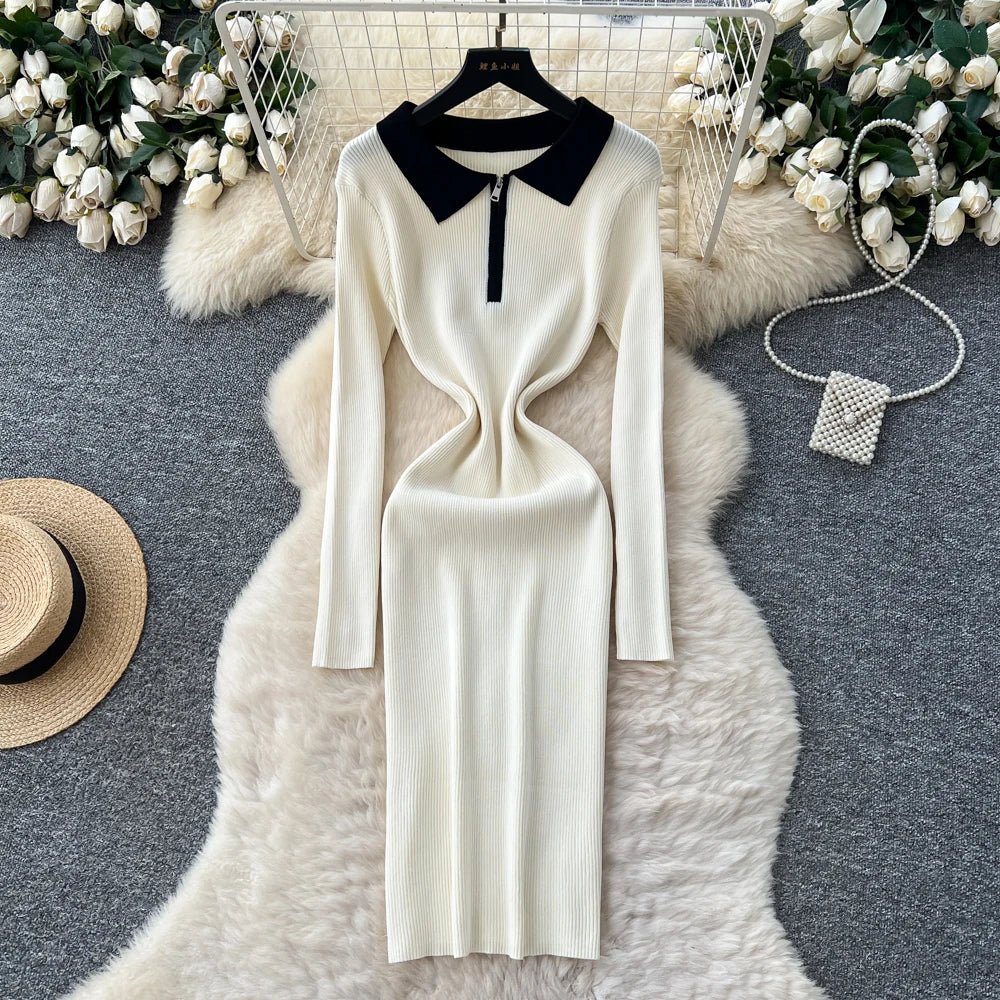 Ruched Zip Long Sleeve Dress