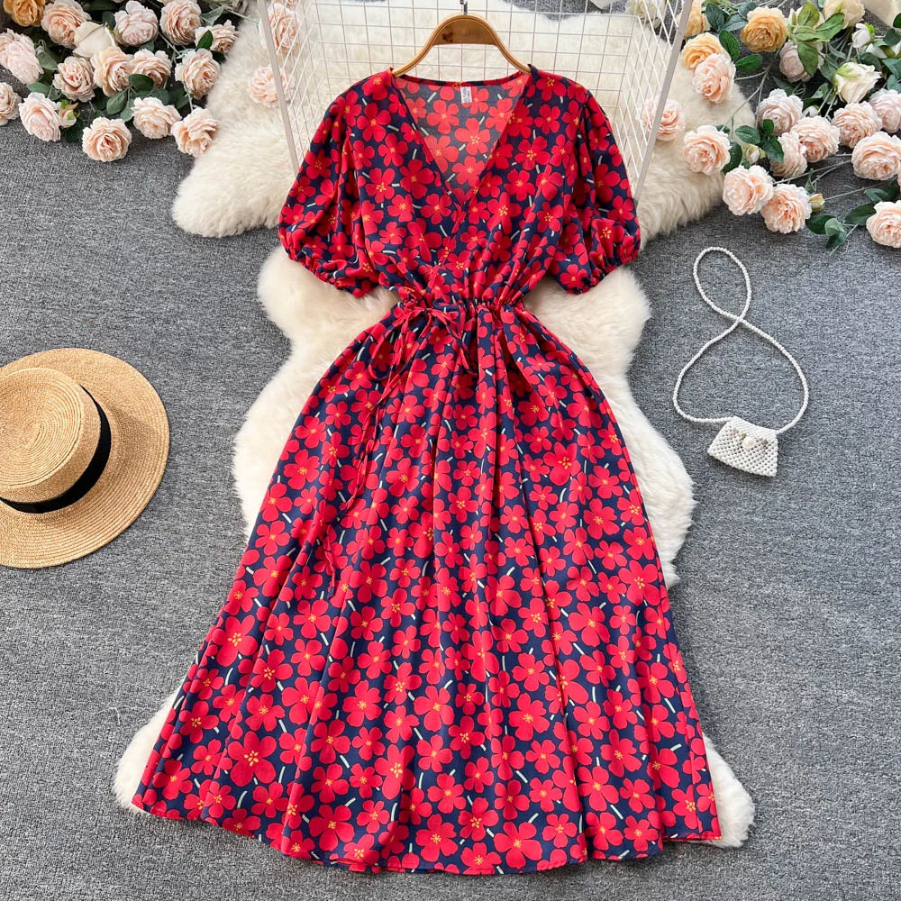 Floral Drawstring Waist Maxi Dress