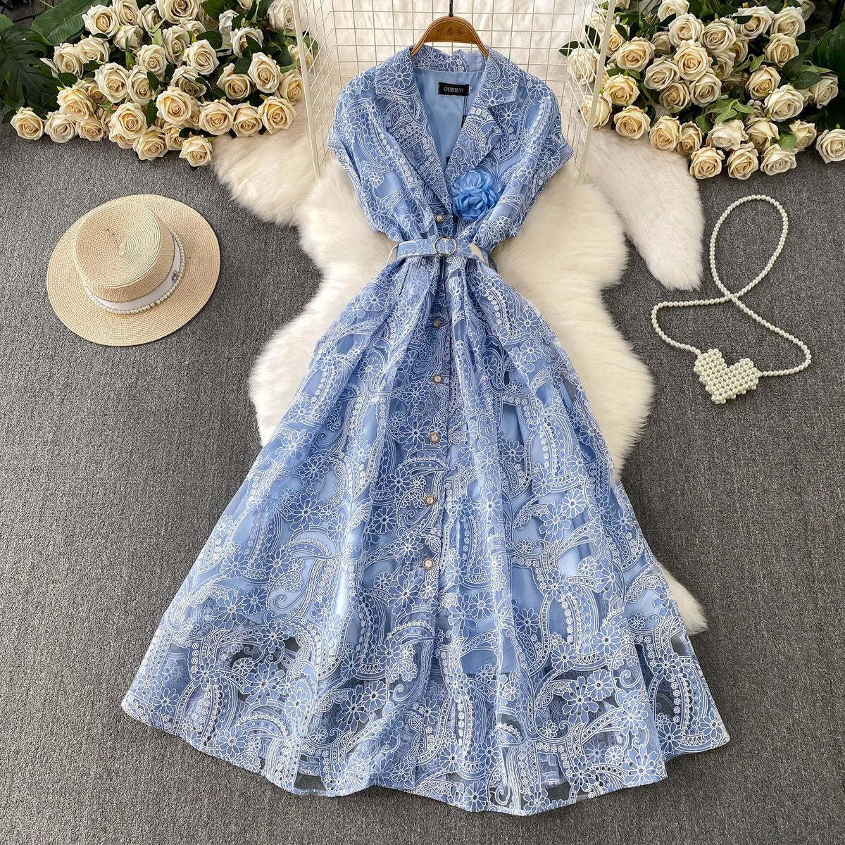 Embroidered Lace Vintage Party Dress