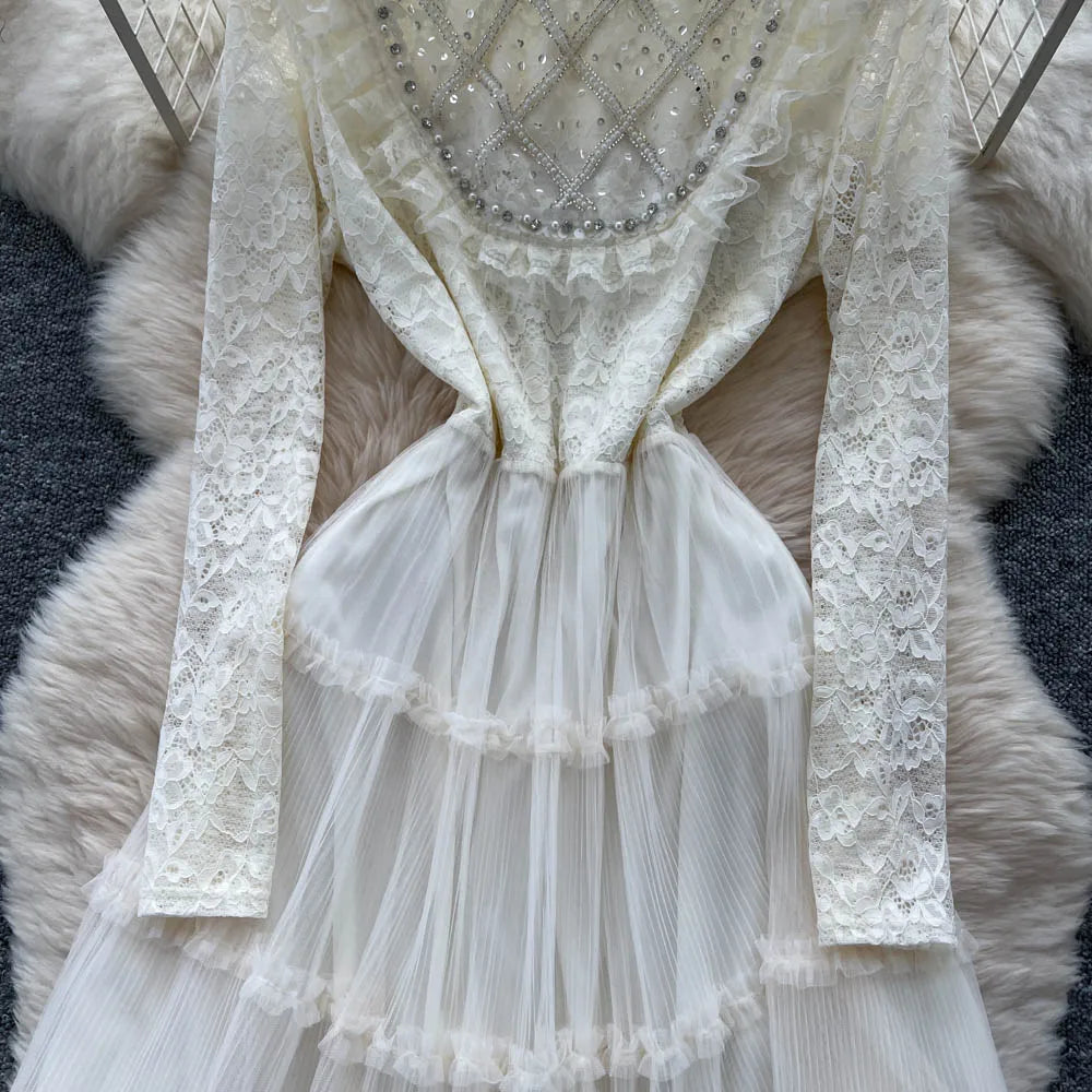 Lace Sequin Mesh Ruched Dress