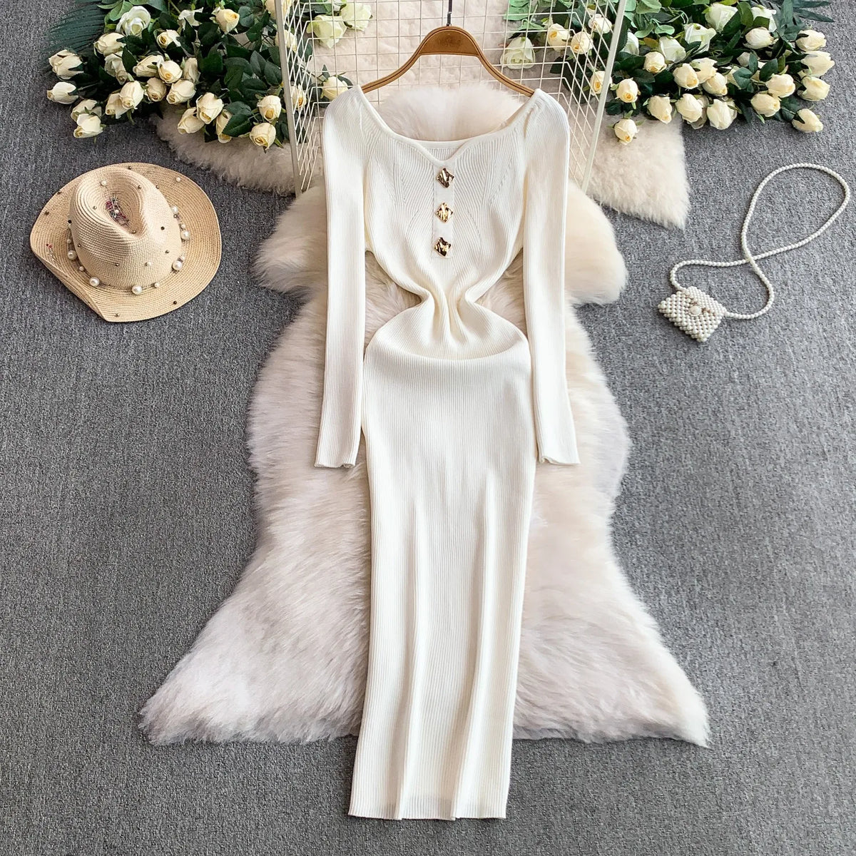 Long Sleeve Knit Bodycon Maxi Dress