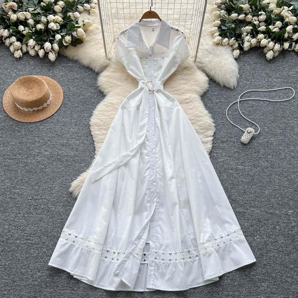 Print Lace Cutout Short Sleeve Wrap Dress