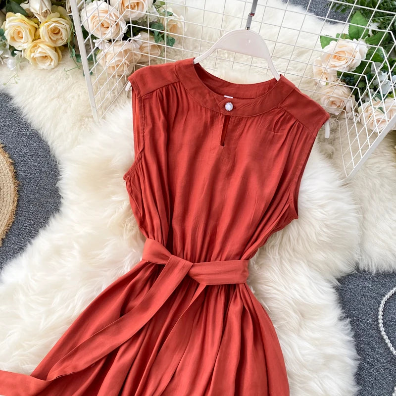 Black Sleeveless Sash Dress