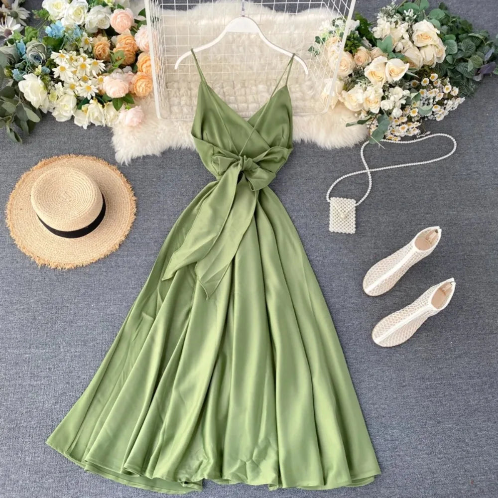 Backless Pleated A-Line Slip Dress