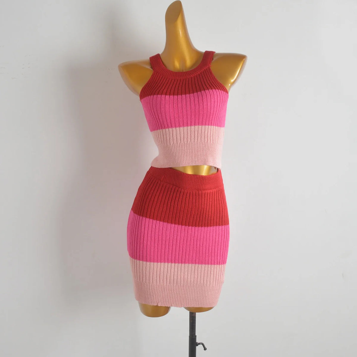 Knit Crop Top And Mini Skirt Set