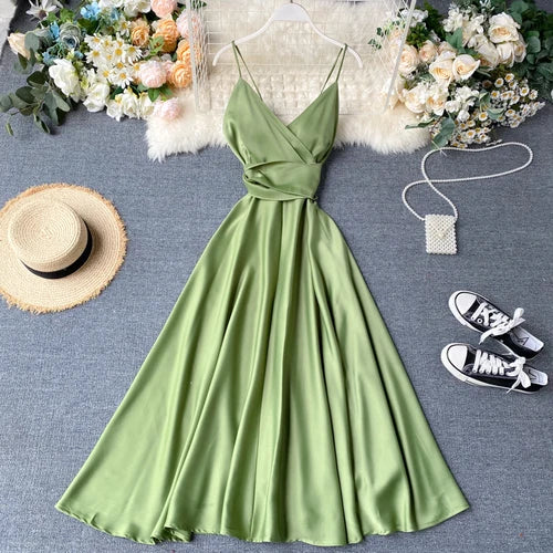 Backless Pleated A-Line Slip Dress