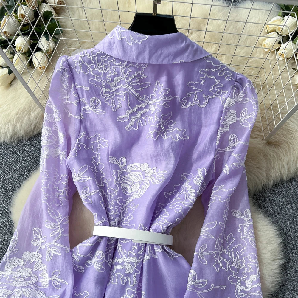 Beaded Button Long Sleeve Party Dress