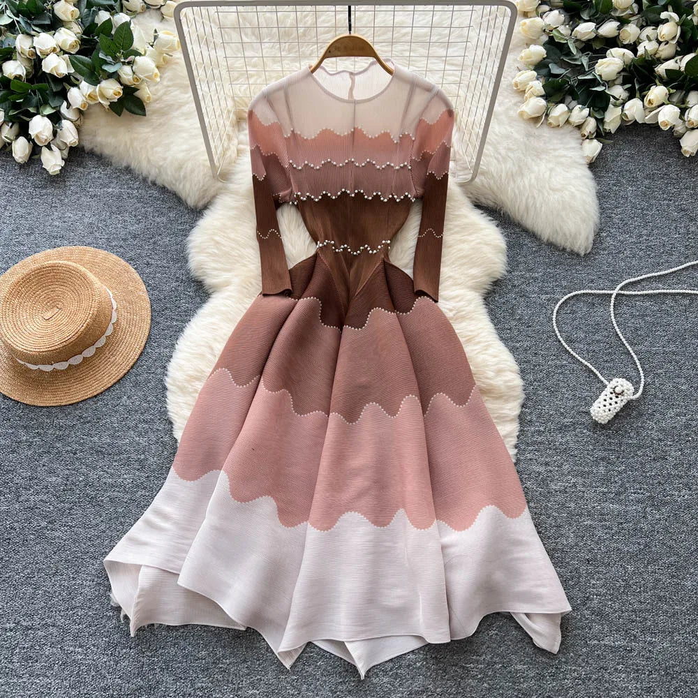 Beaded Patchwork Loose A-Line Dress