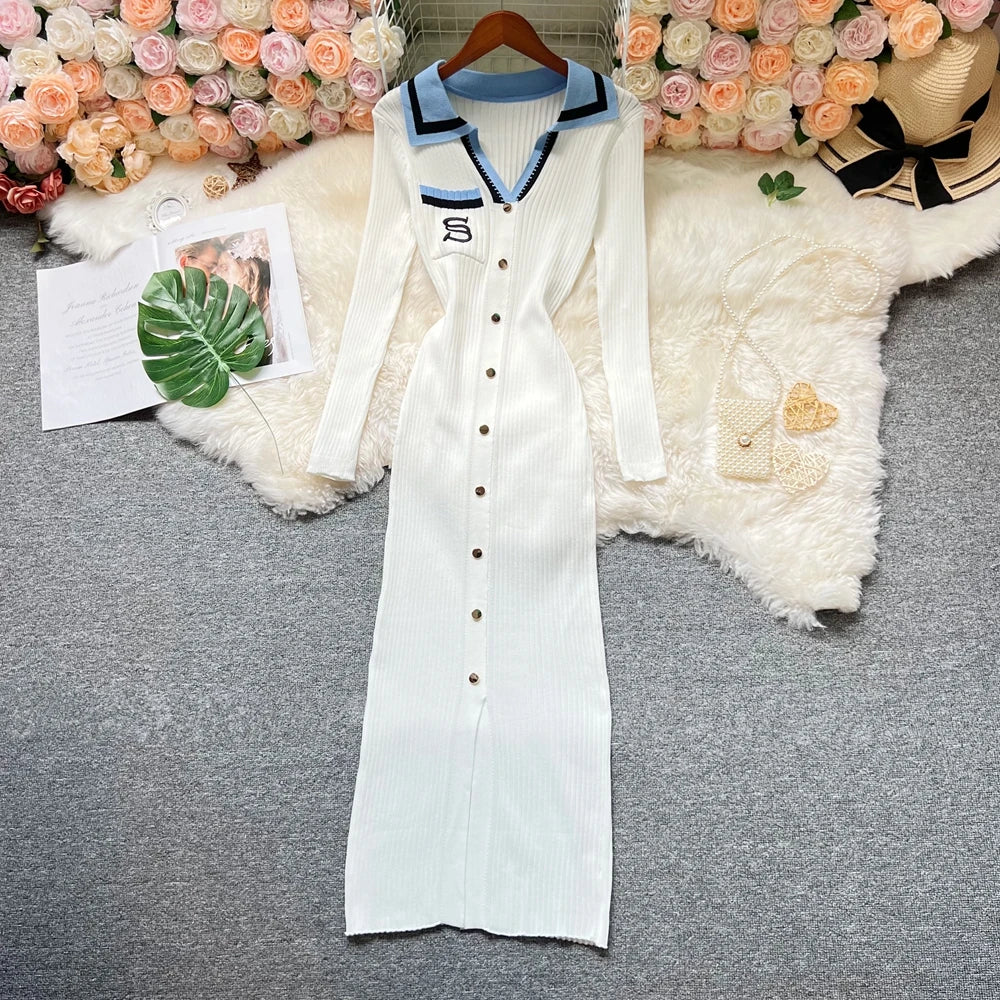 Embroidered Long Sleeve Knit Bodycon Dress