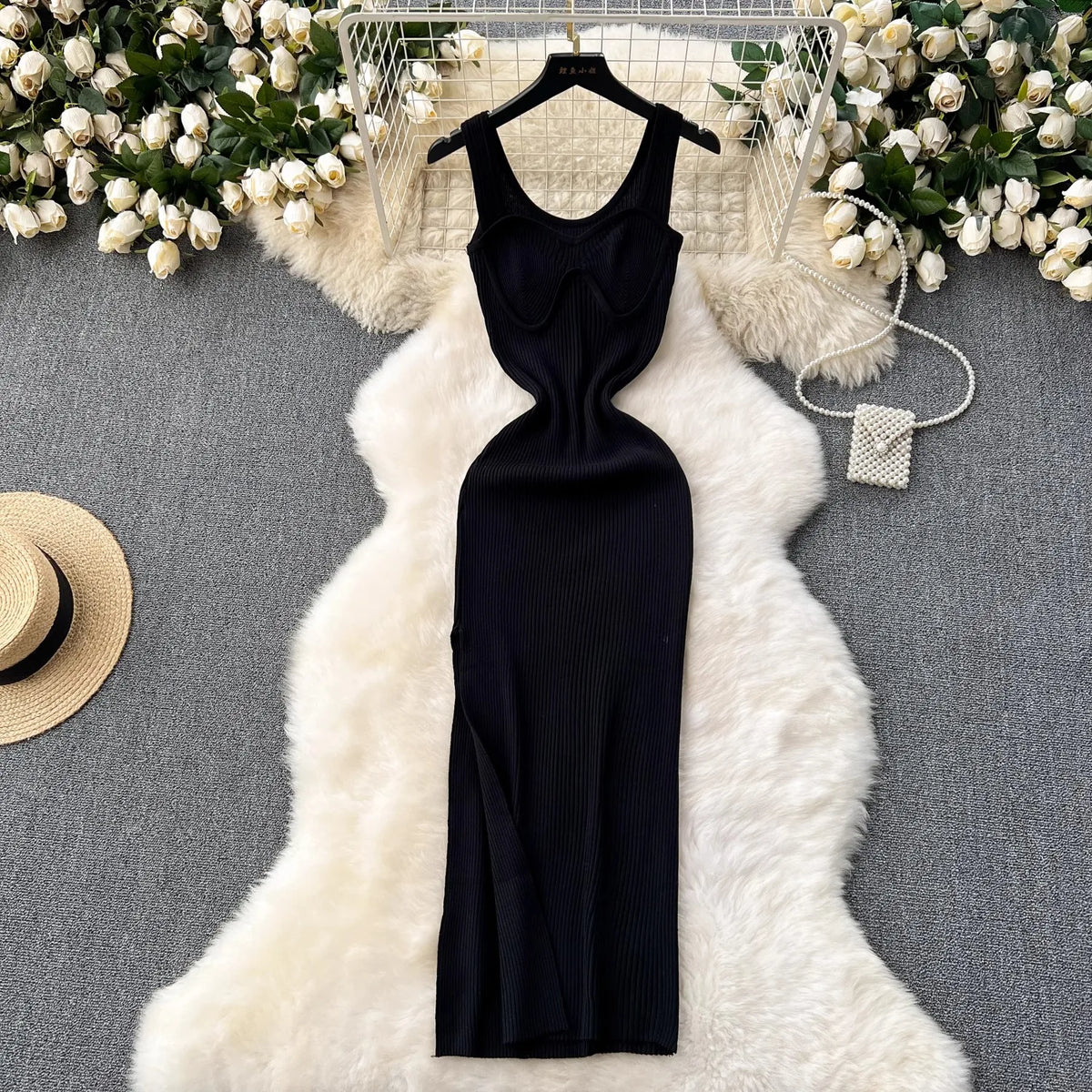 Sleeveless Knit Slit Maxi Tank Dress