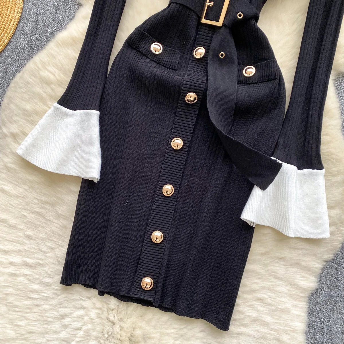 Belted Knit Bodycon Mini Dress