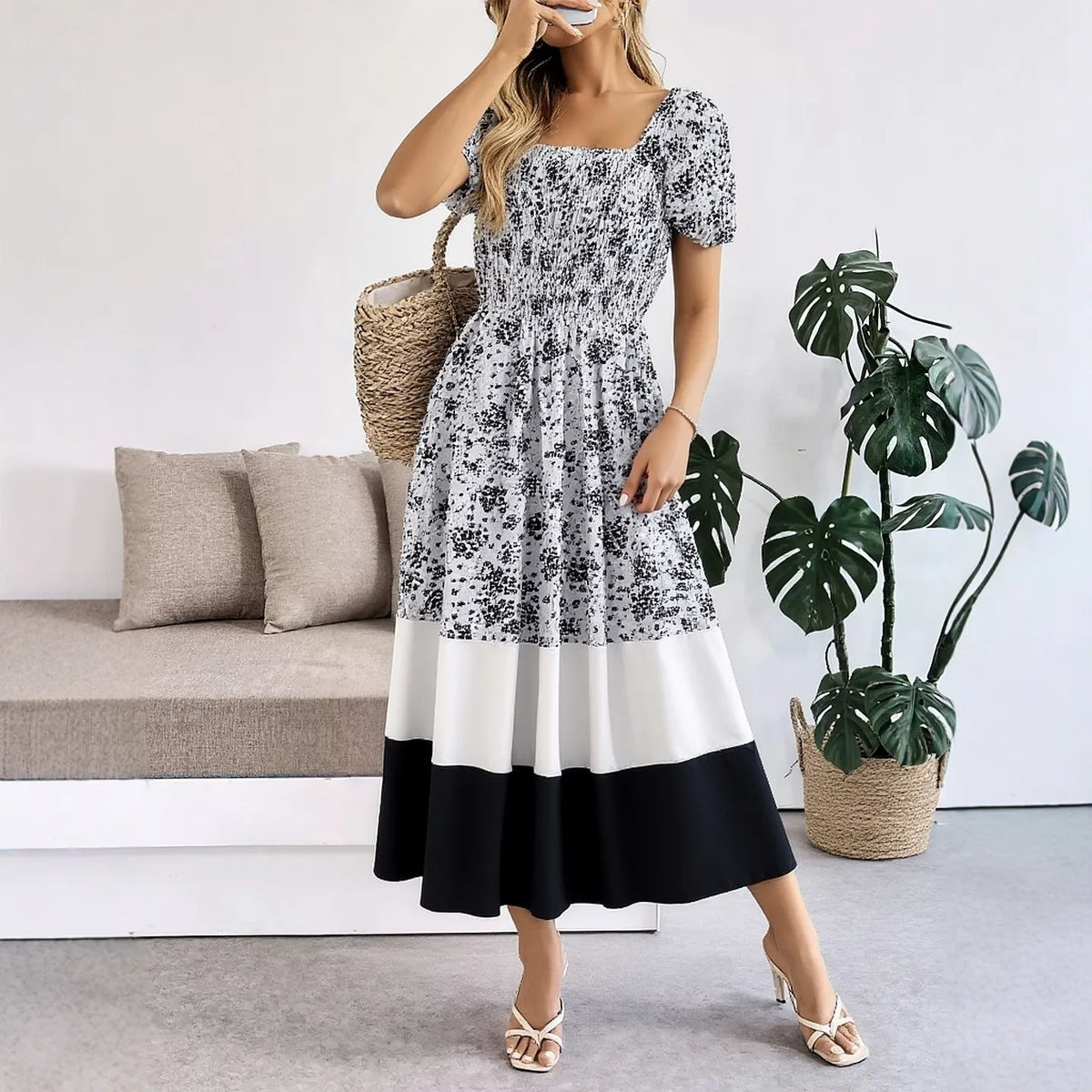 Vintage Floral Patchwork A-Line Maxi Dress