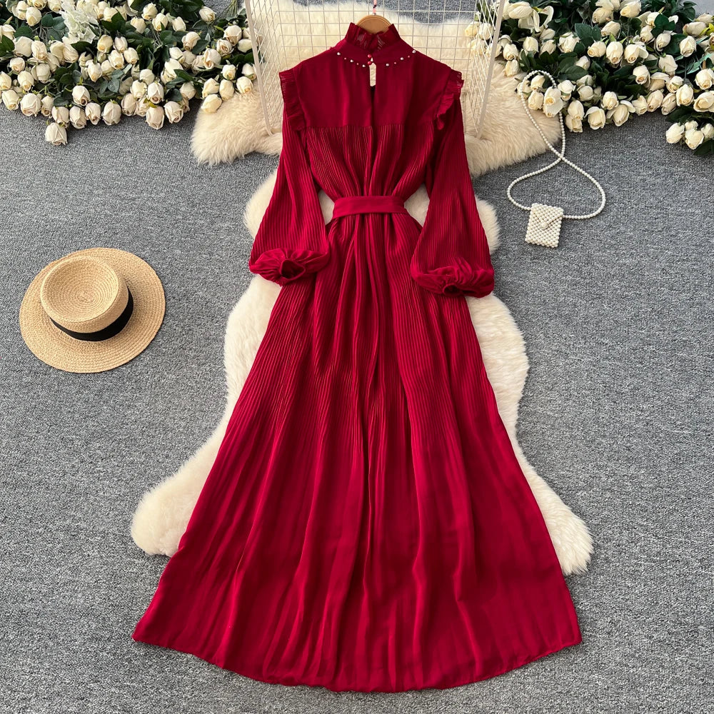 Lantern Sleeve Slim A-Line Dress