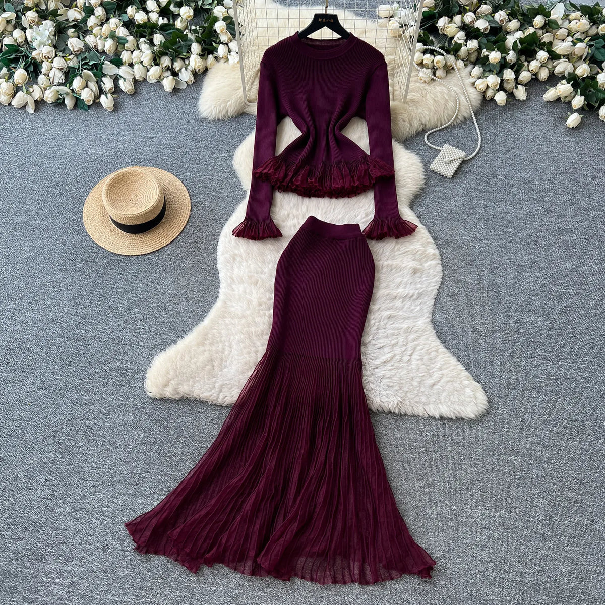 Striped Knit Top and Mermaid Skirt Set