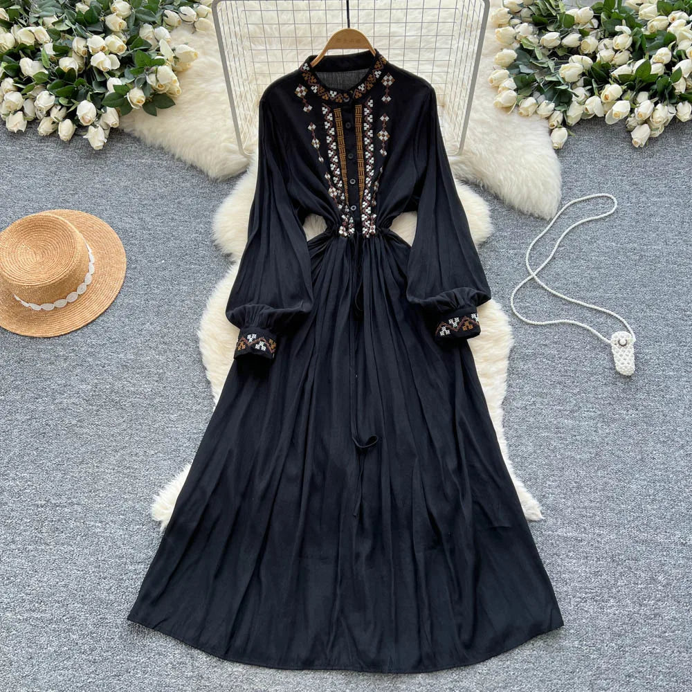 Ruched Print Button Maxi Dress