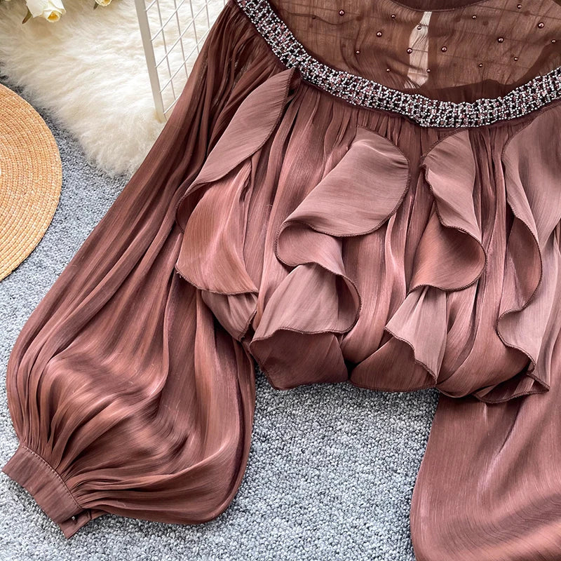 Lace Panel Ruffle Pullover Blouse