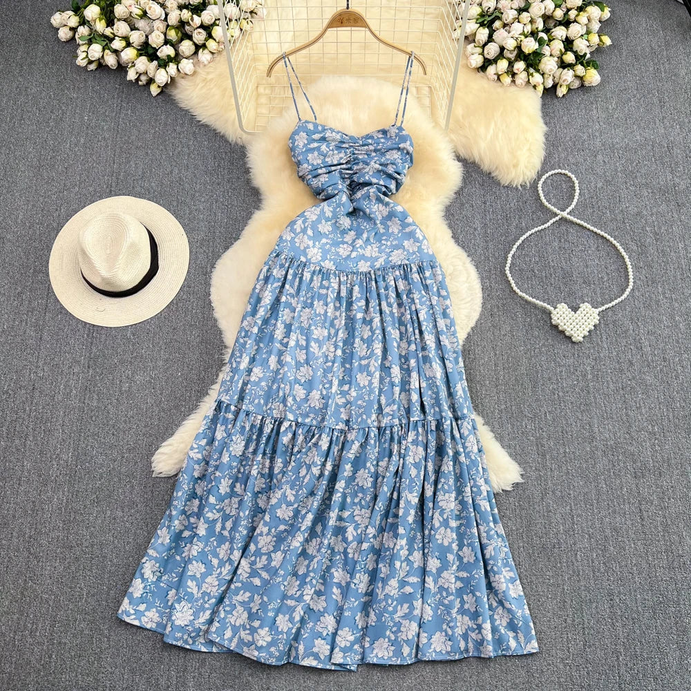 Floral Butterfly Backless Slip Dress