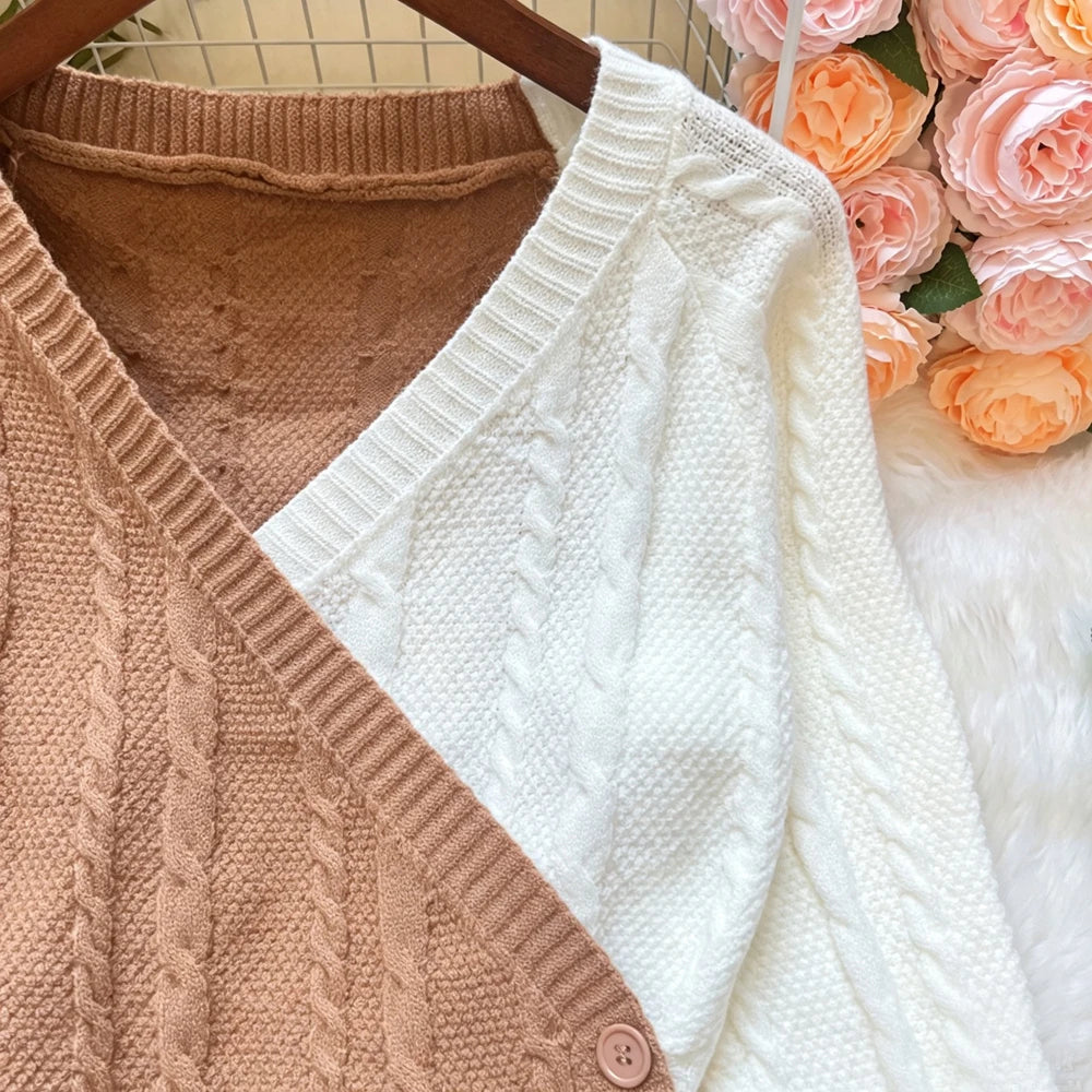 V-Neck Patchwork Knit Cardigan Top