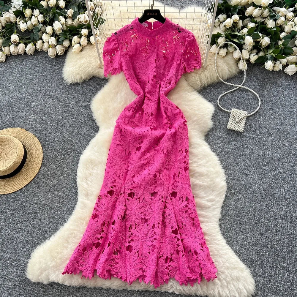 Lace Cutout Slim Long Dress