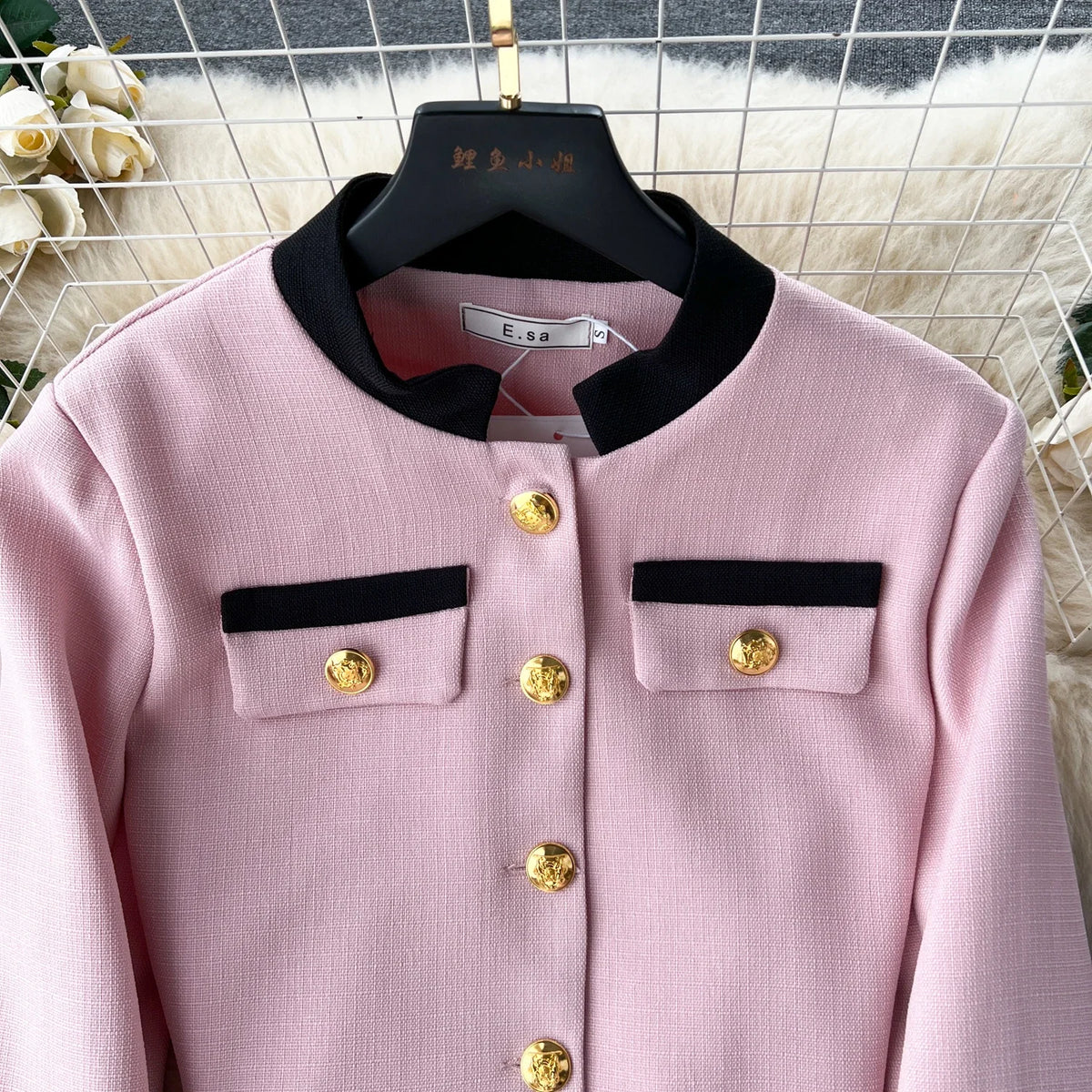 Button-Front Top and Fitted Skirt Set