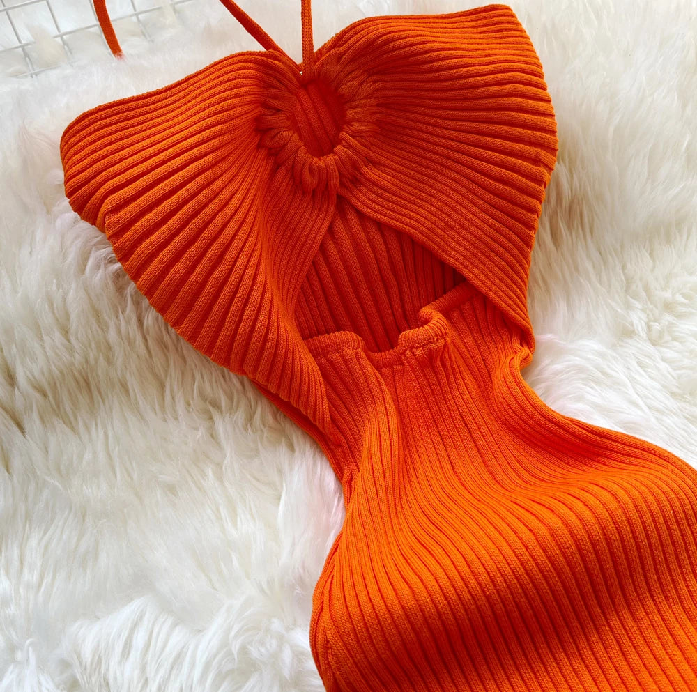 Halter Split Knit Maxi Beach Dress