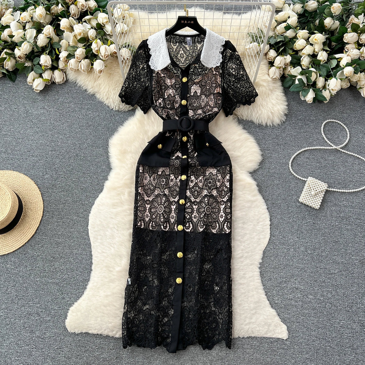 Embroidered Lace Collared Dress