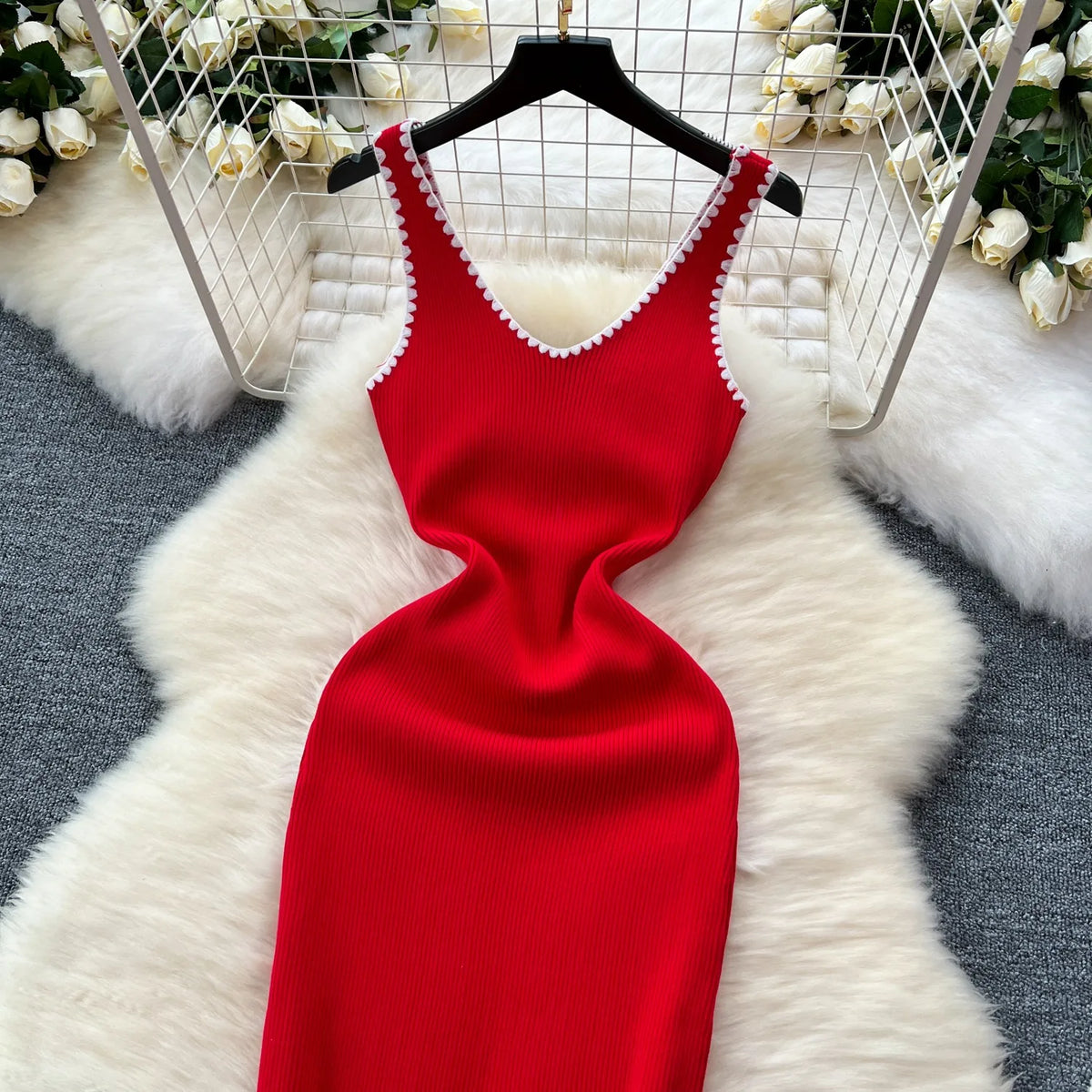 V-Neck Knit Bodycon Summer Dress