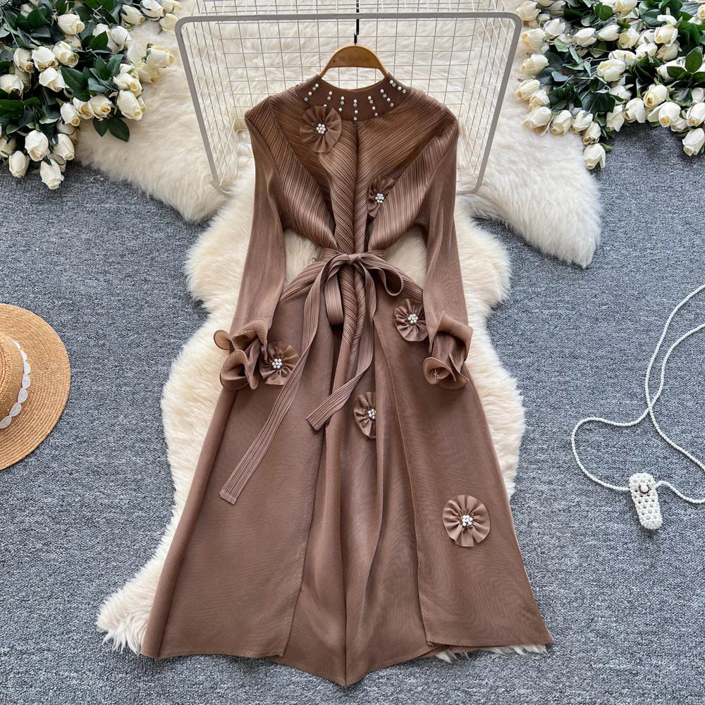 Floral Beaded High Waist Party Dress