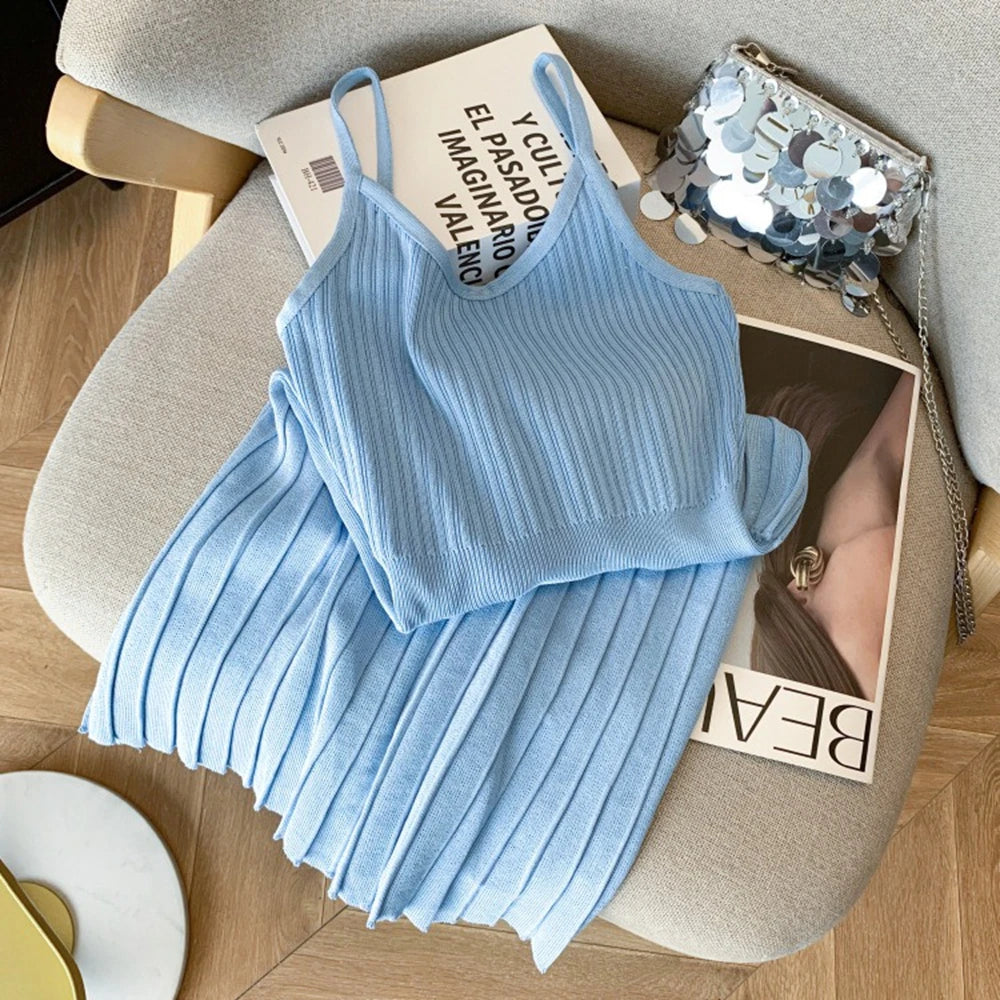Pleated Knit Spaghetti Strap Mini Dress