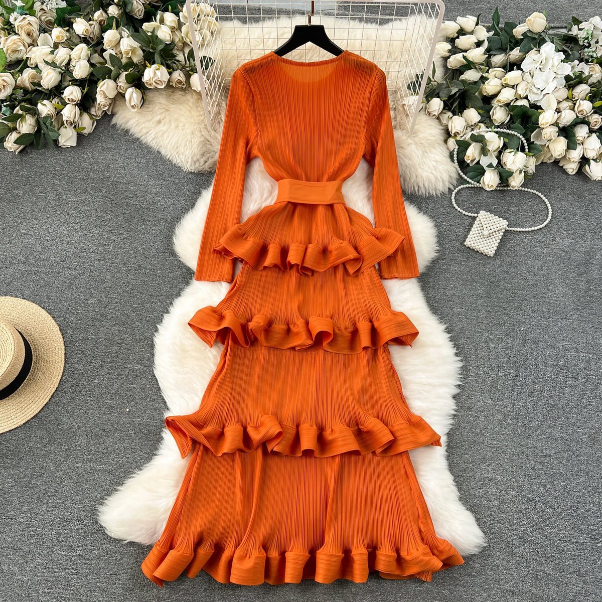 Tiered Ruffle Chiffon A-Line Dress