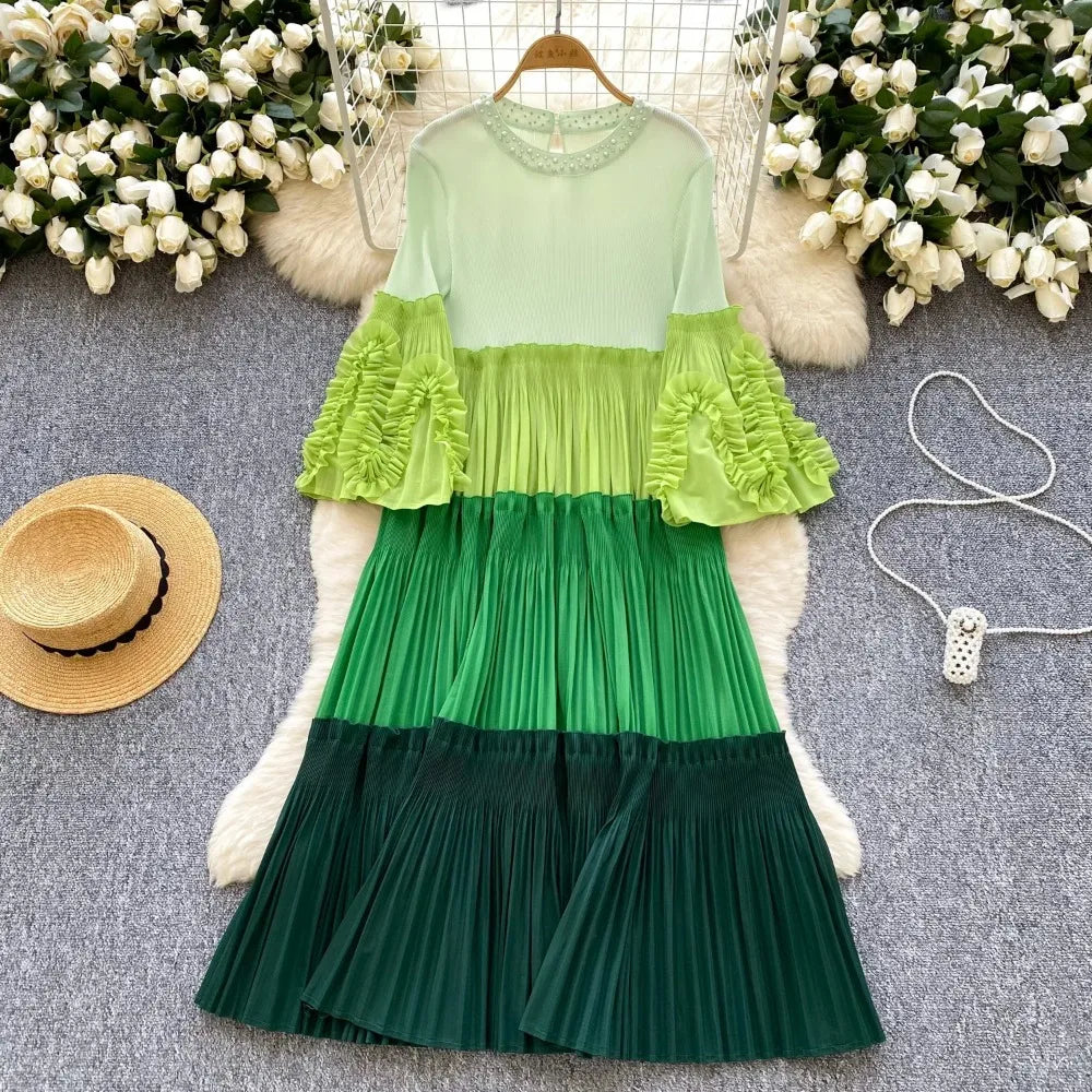 Gradient Flare Sleeve A-Line Dress