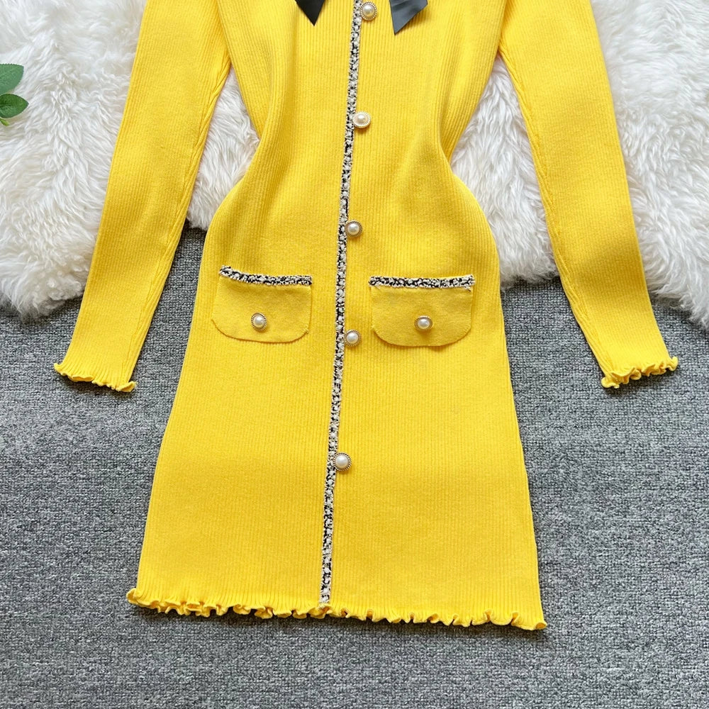 Bow Knit Bodycon Mini Sweater Dress