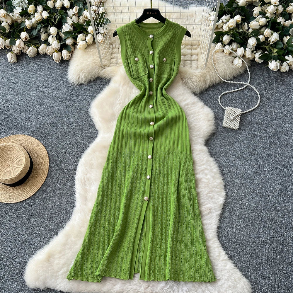 Button Front Knit Maxi Shirt Dress