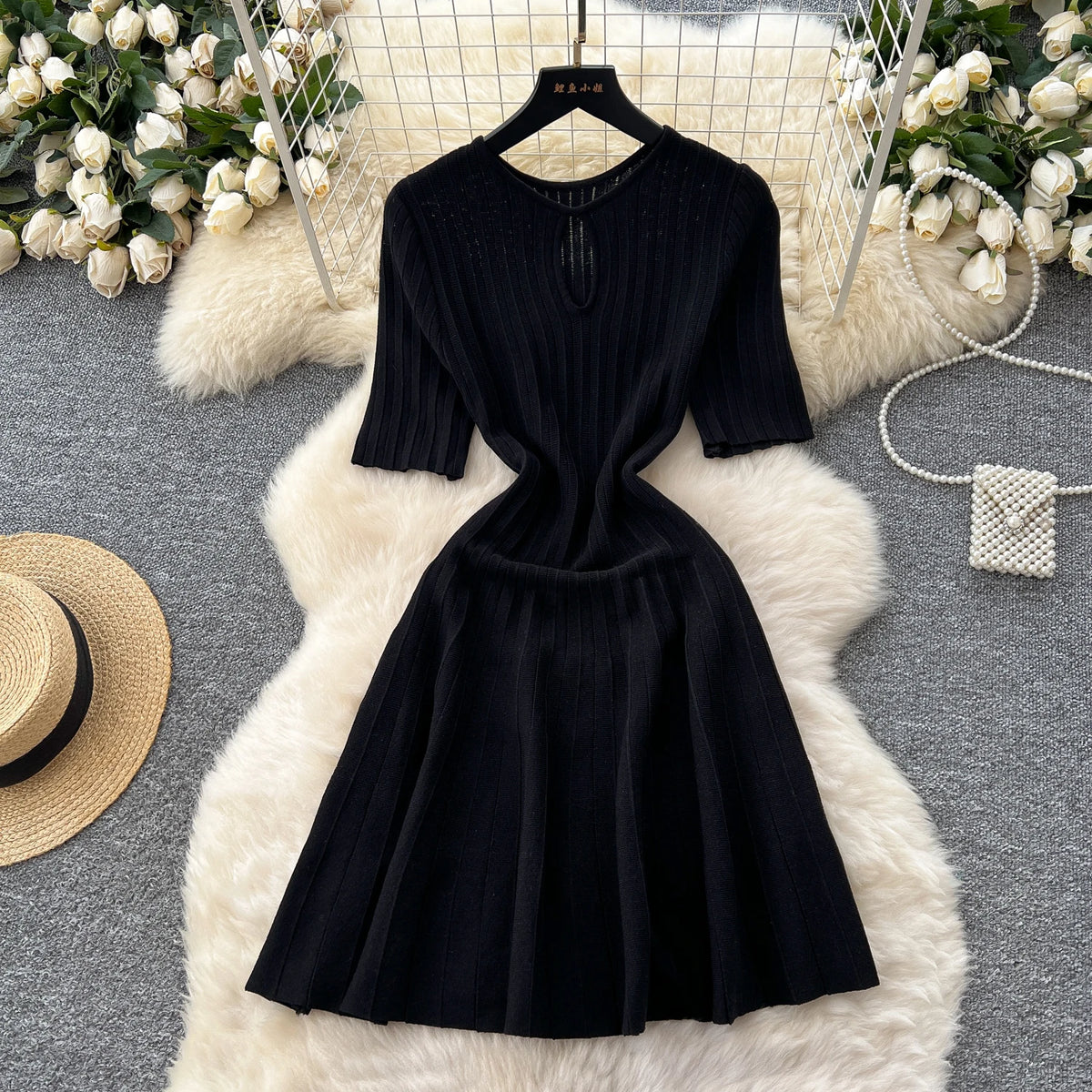 Slim Waist Knit A-Line Mini Dress