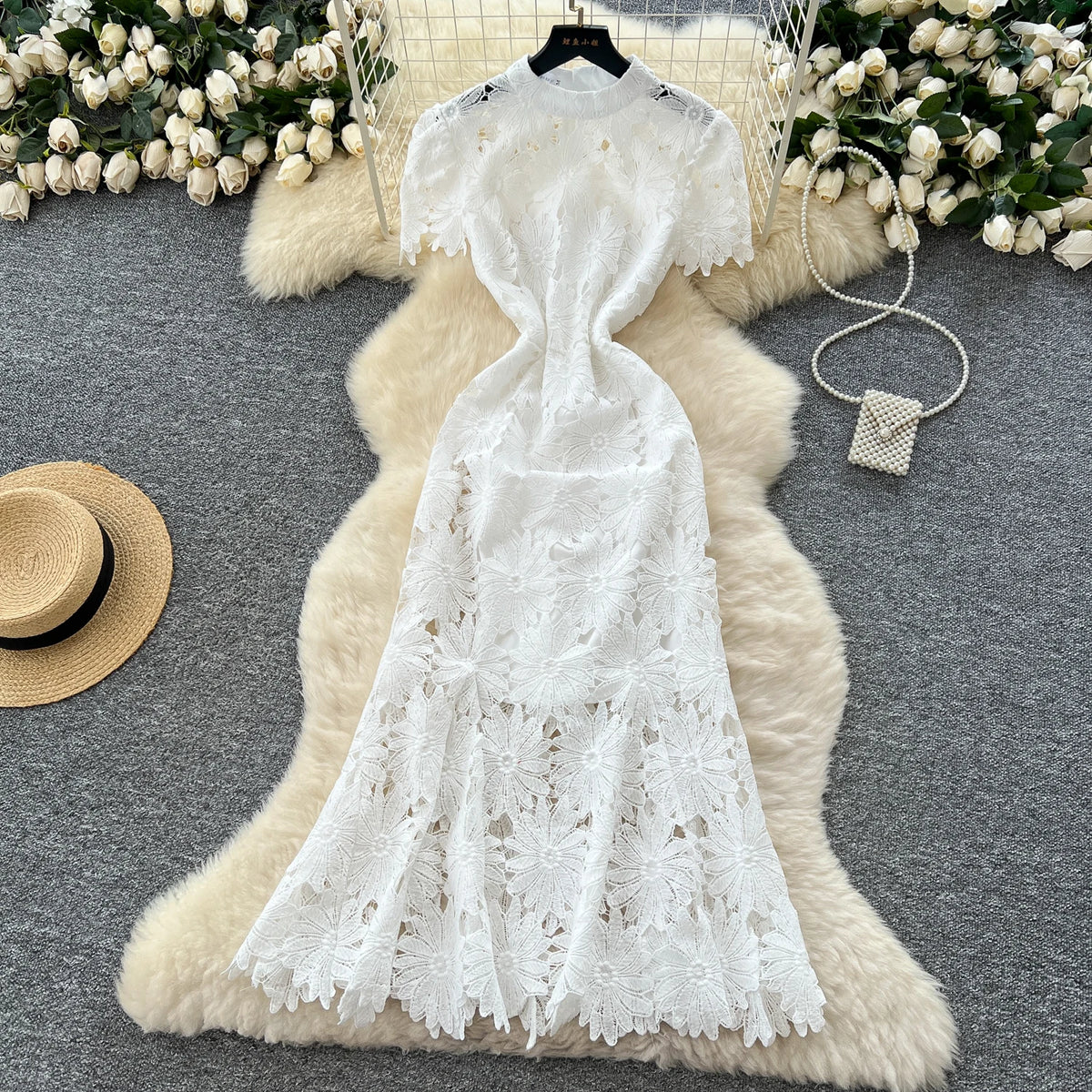 Lace Cutout Slim Long Dress