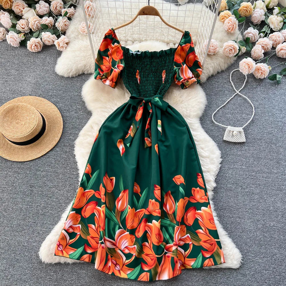 Floral Square Neck Ruched Maxi Sundress