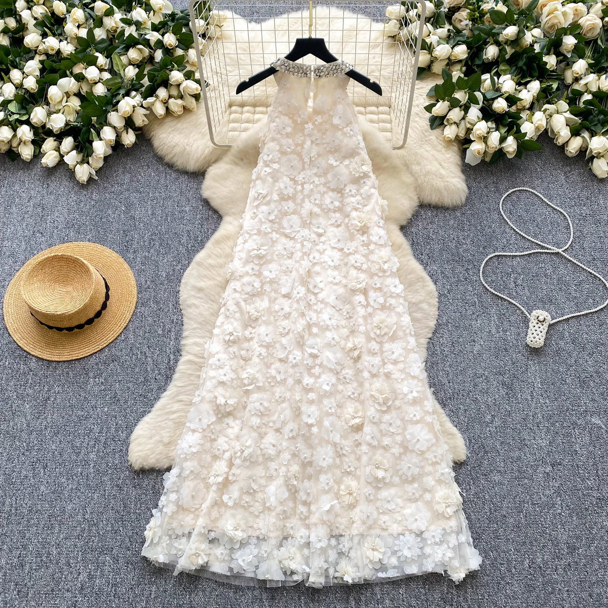 Rhinestone Sleeveless A-Line Dress