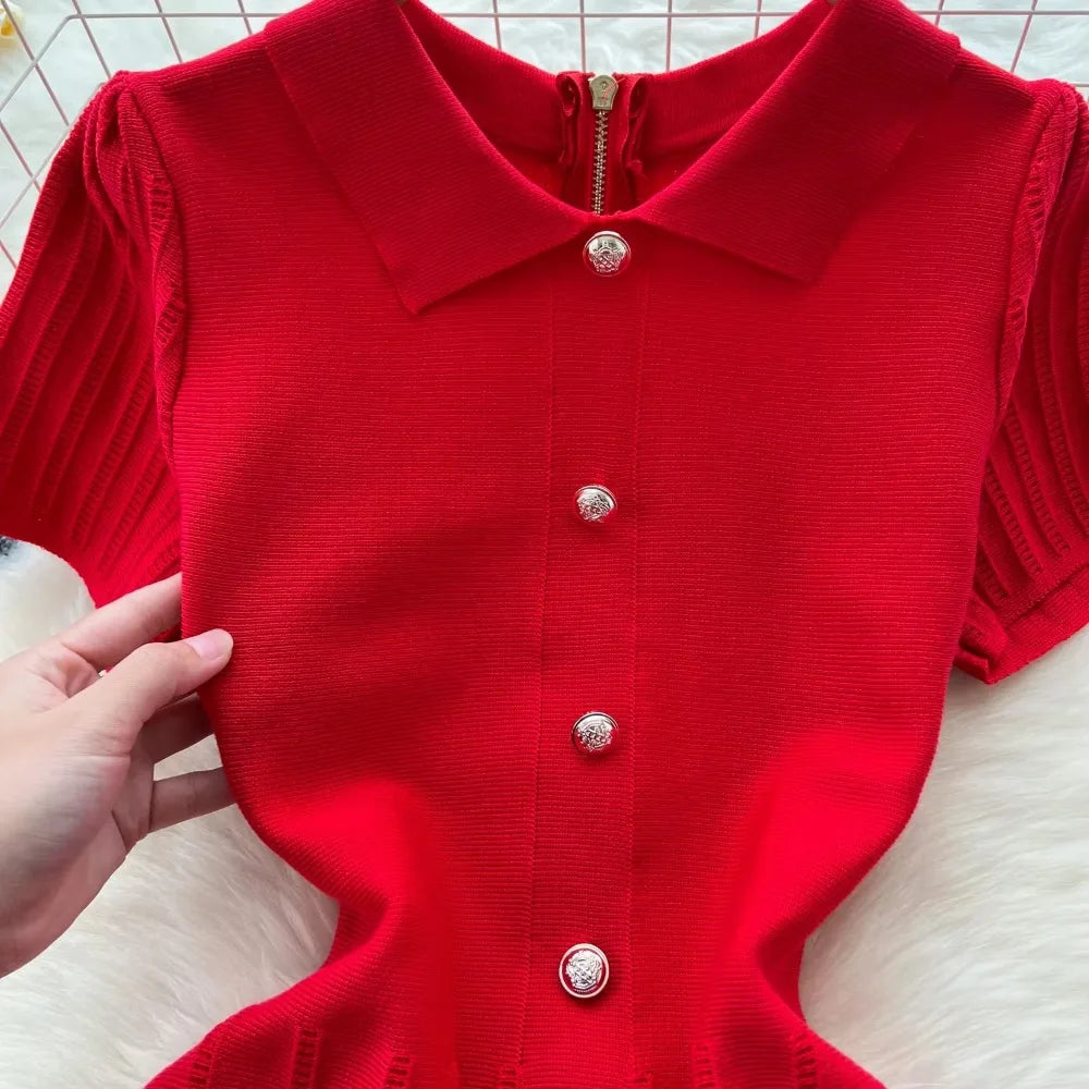 Sleeveless Collared Button Bodycon Dress