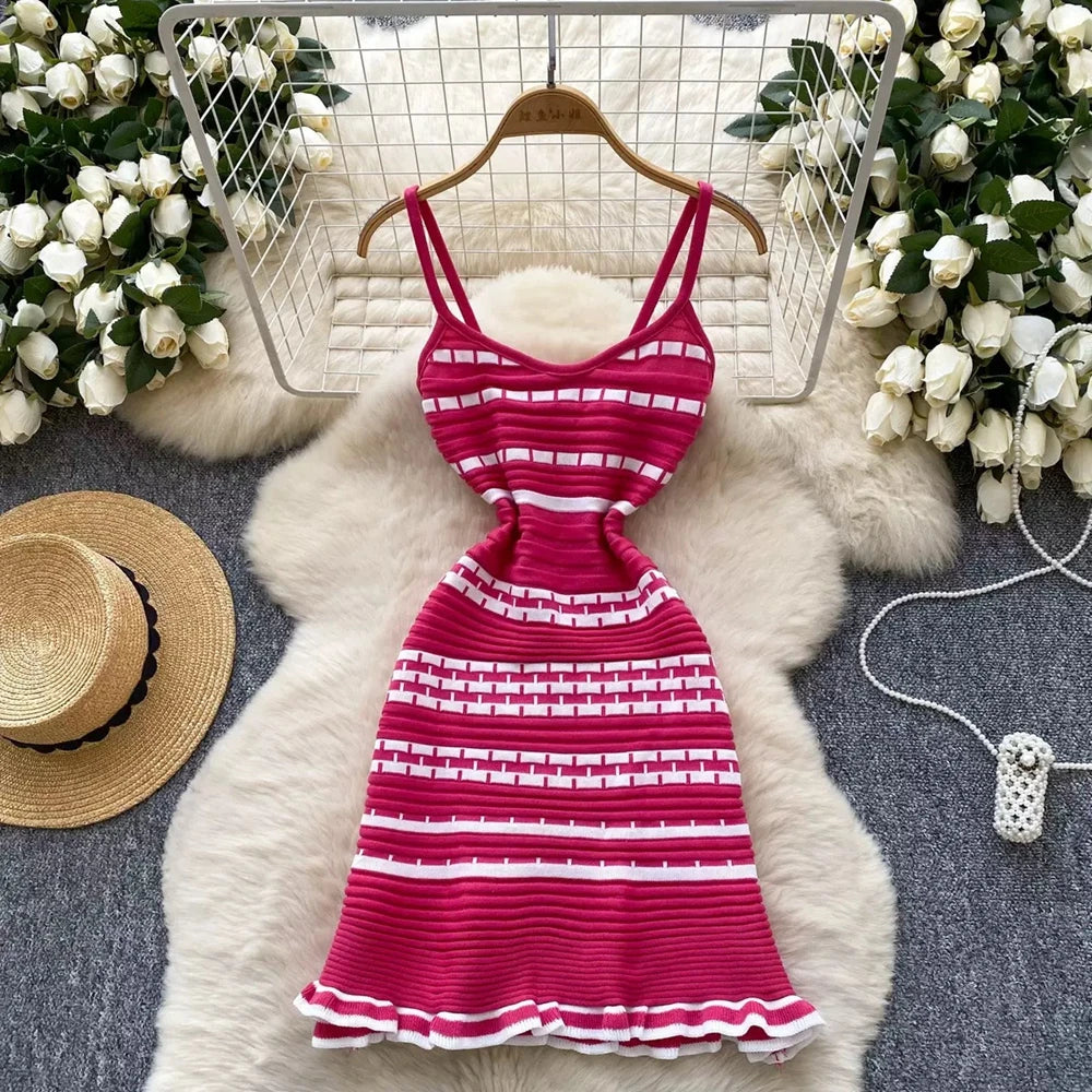 Geometric Pattern Short Knit Summer Dress
