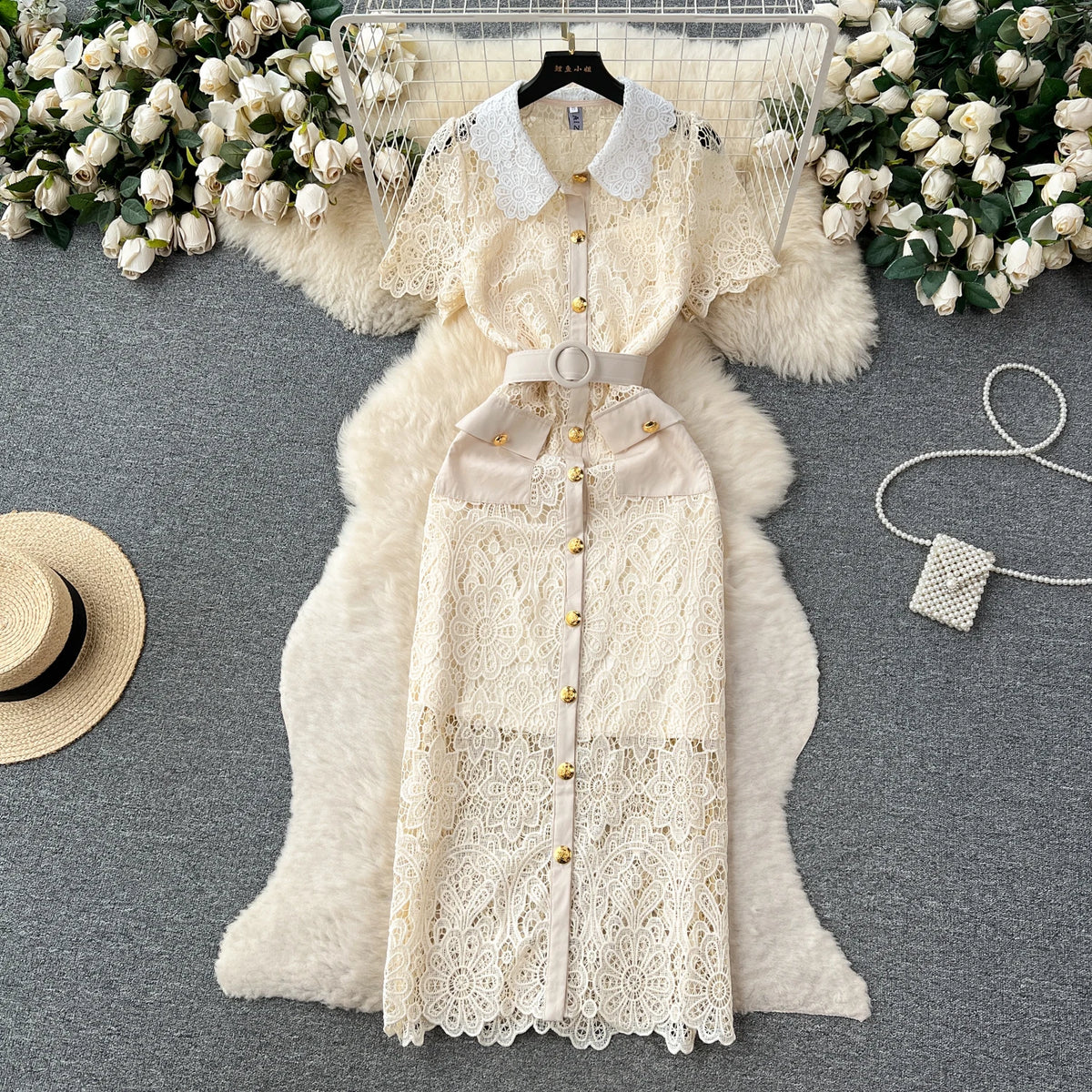 Embroidered Lace Collared Dress