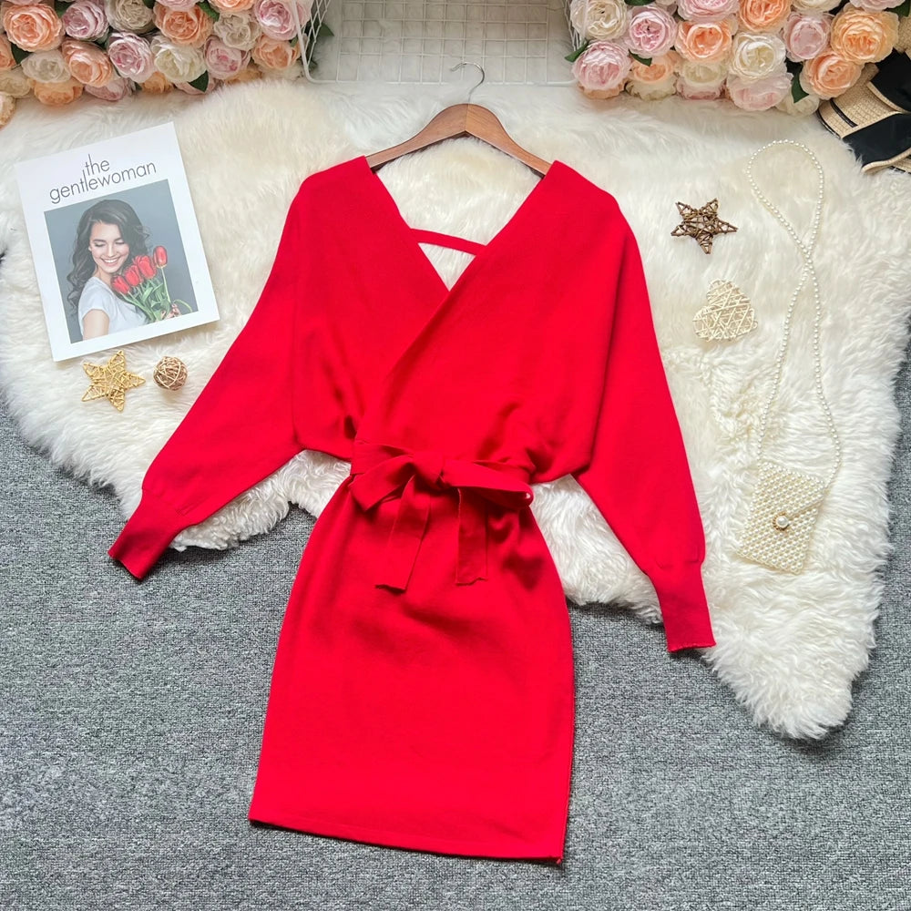 Batwing Sleeve Bandage Knit Mini Dress