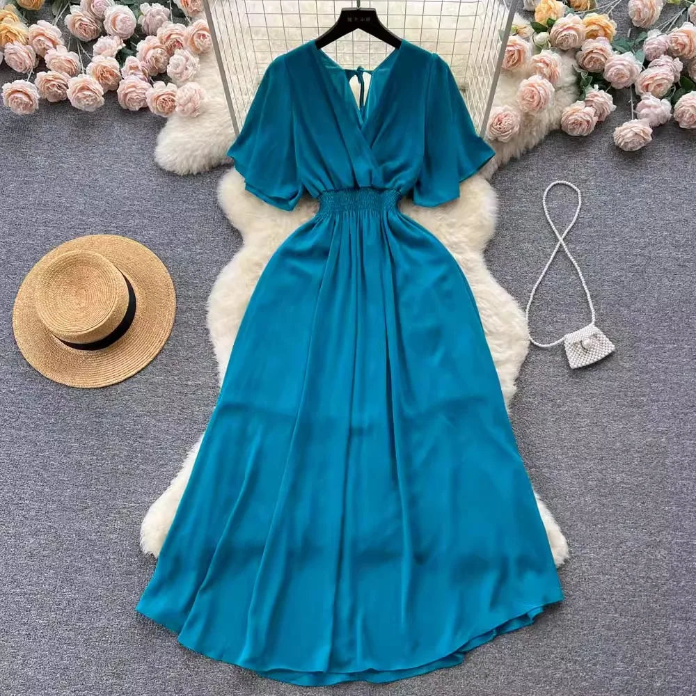 Chiffon Backless Boho Maxi Dress
