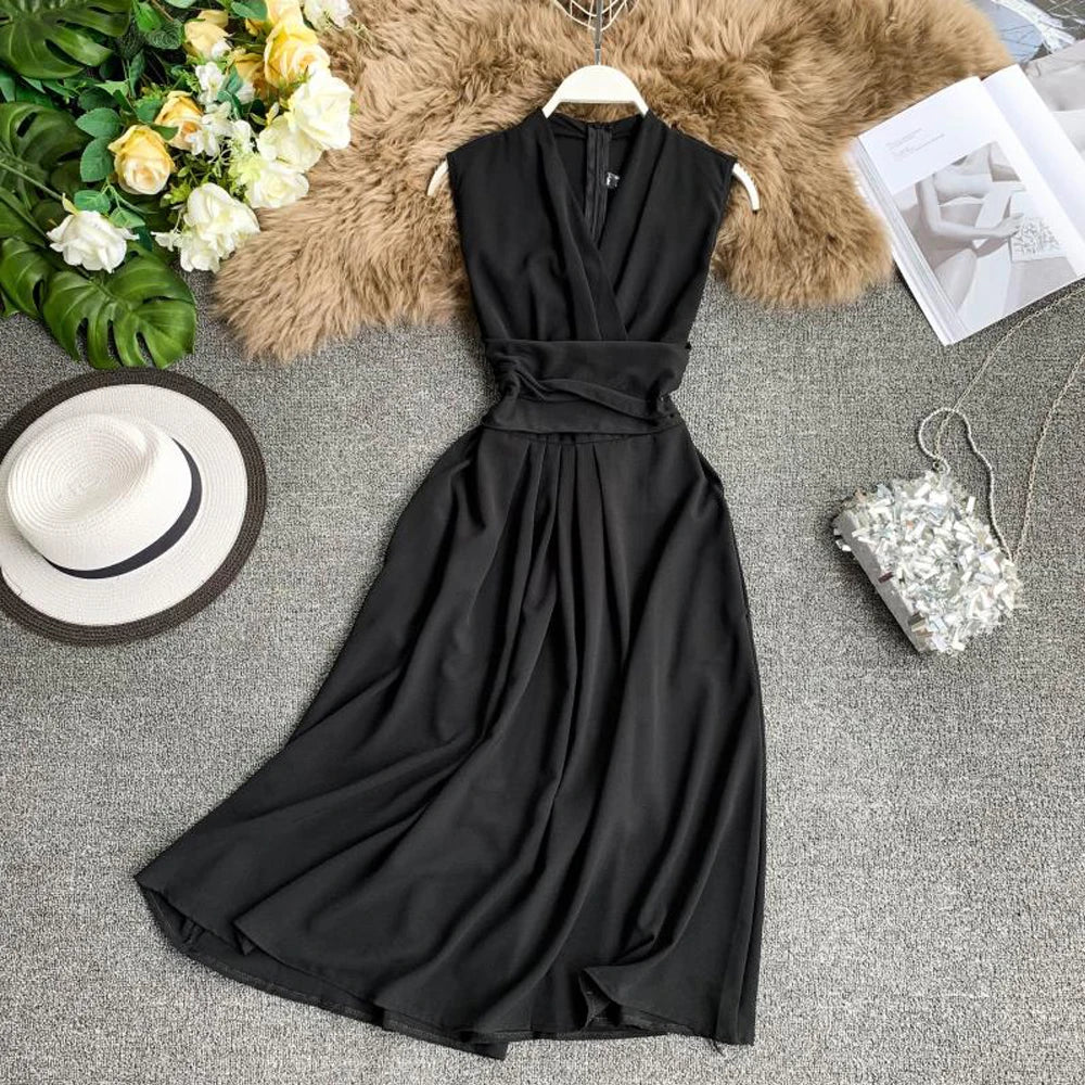 Sleeveless Sash Tie Maxi Dress