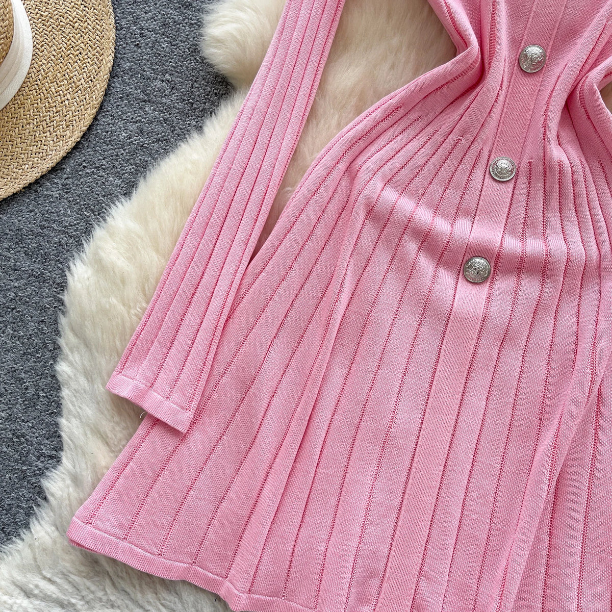 Collared Button Front Knit Dress