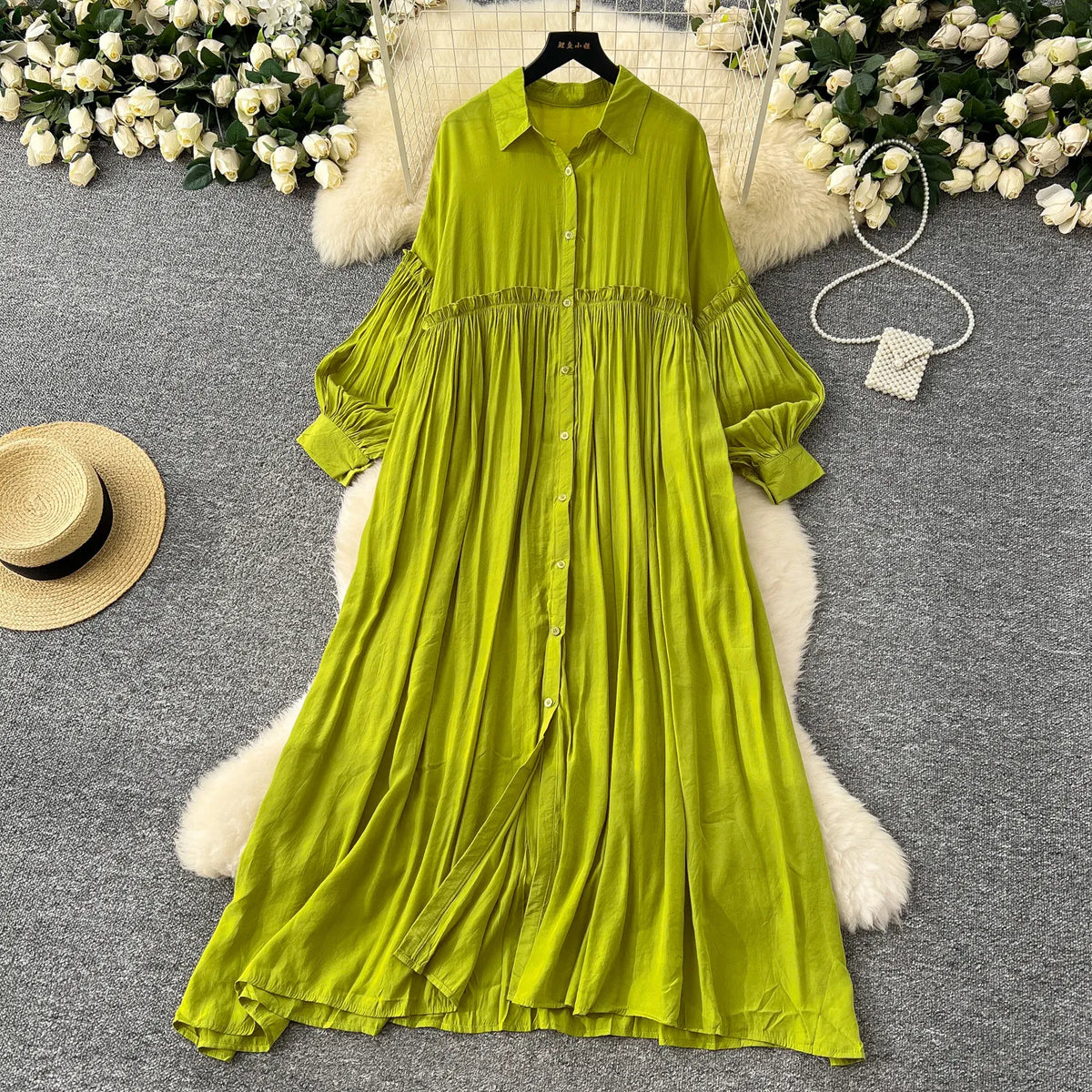 Loose Lantern Sleeve Maxi Dress