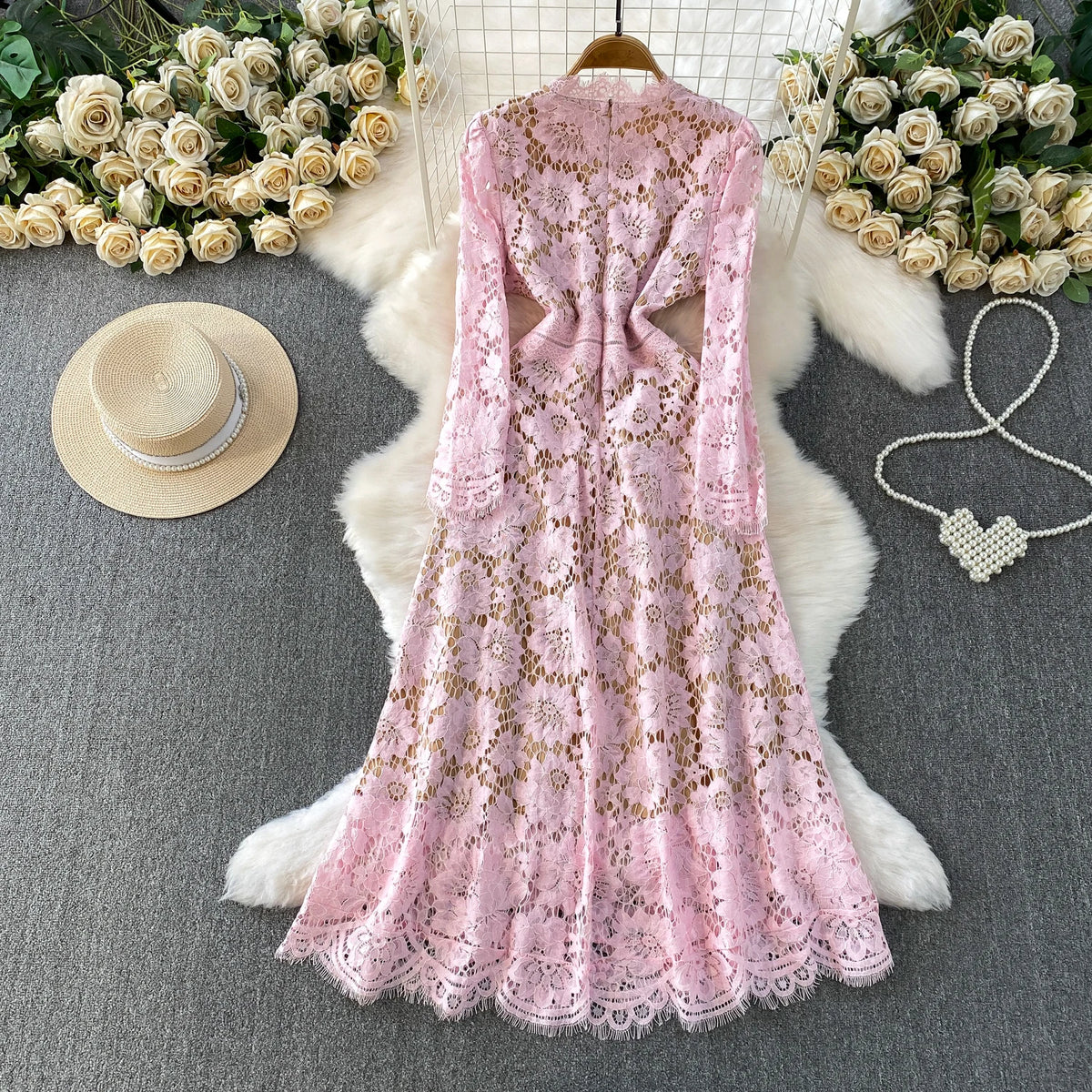Vintage Lace Long Sleeve Maxi Dress