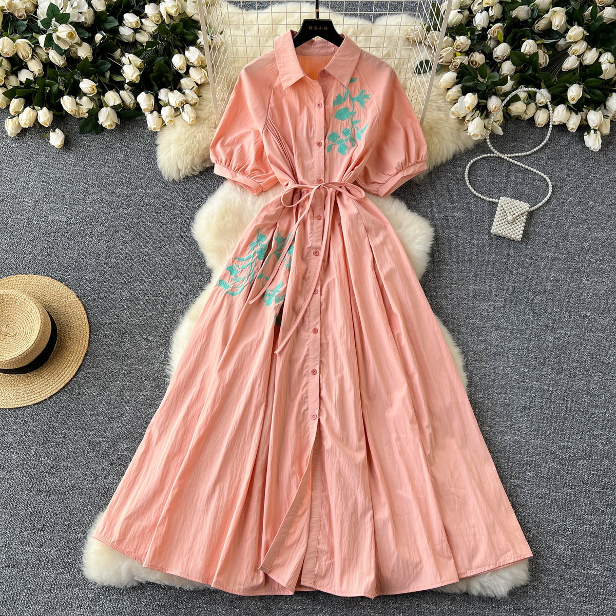 Embroidered Button Front Beach Dress