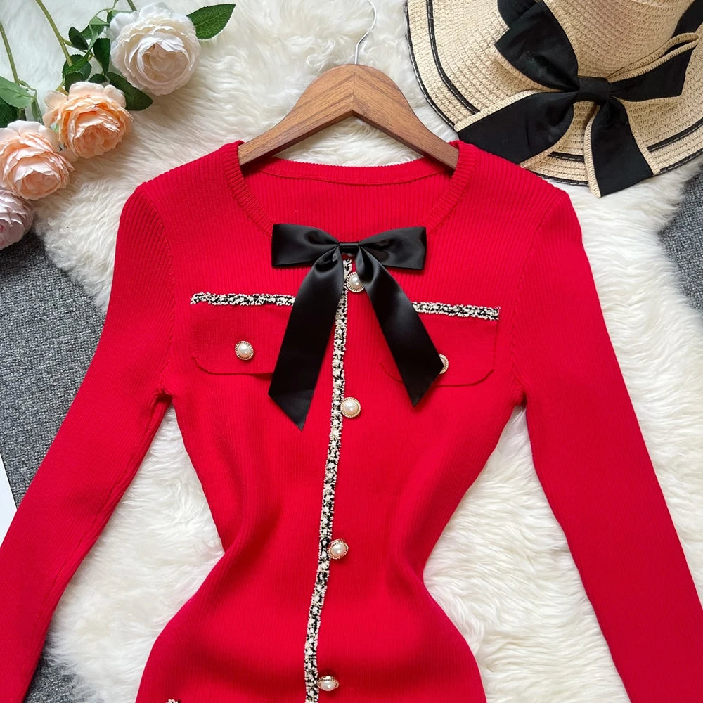 Bow Knit Bodycon Mini Dress